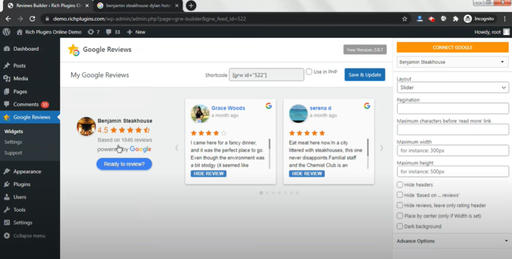 Widget for Google Reviews