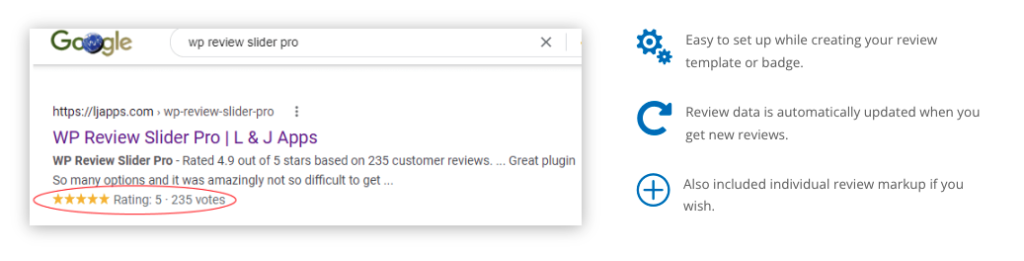 Rich snippets applied by the WP Review Slider Pro plugin