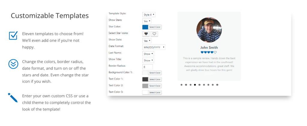 WP Review Slider Pro customizable templates
