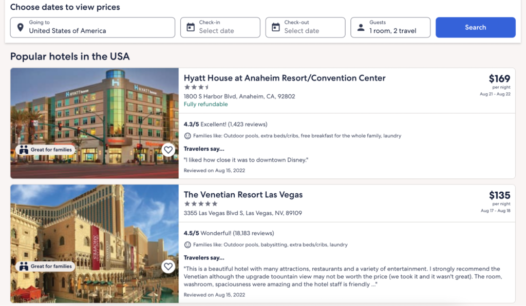 Popular hotels in the USA on Expedia 