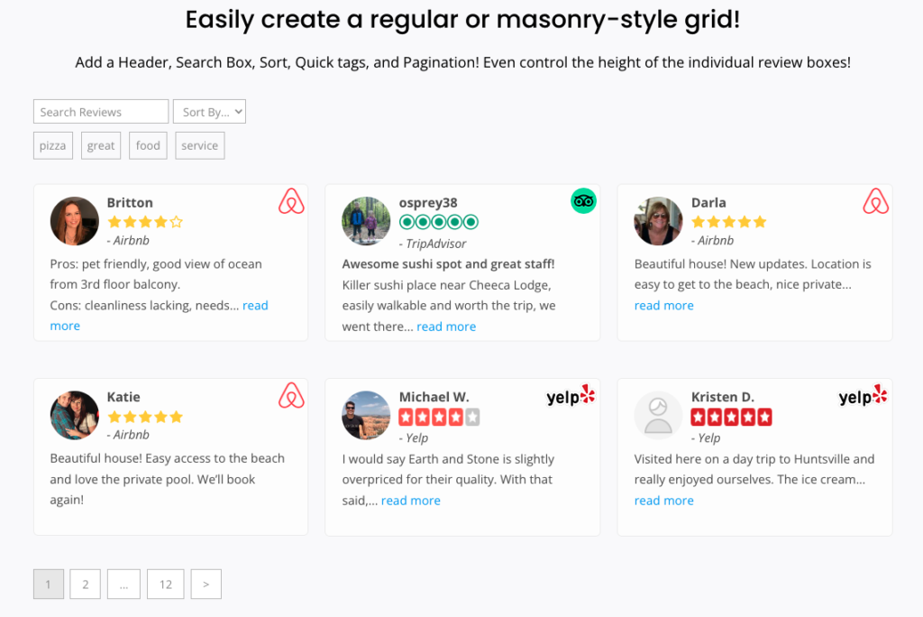 Reviews from multiple websites on WP Review Slider Pro