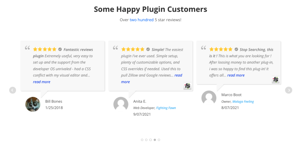 Example of how plugin reviews look