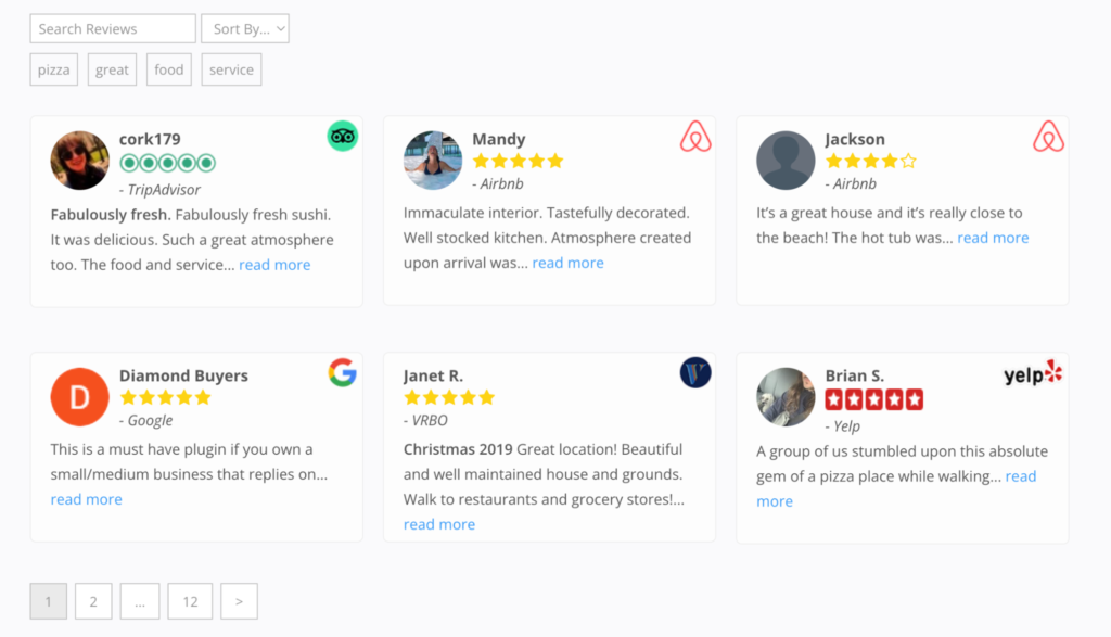 Masonry-style grid of reviews