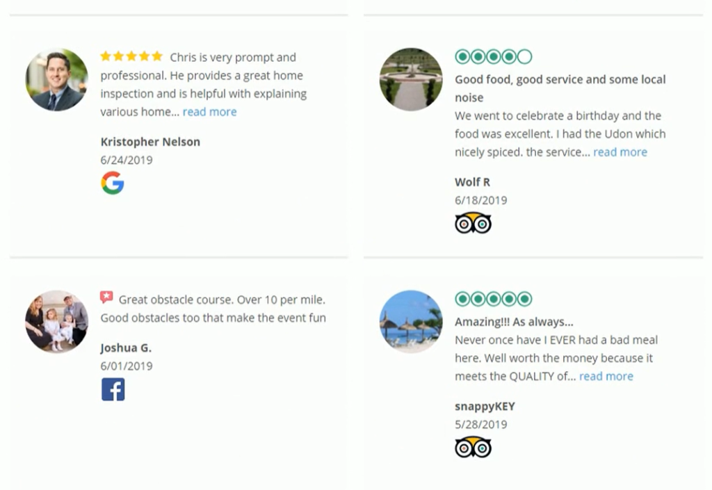 Showing reviews from different sites in the same template grid