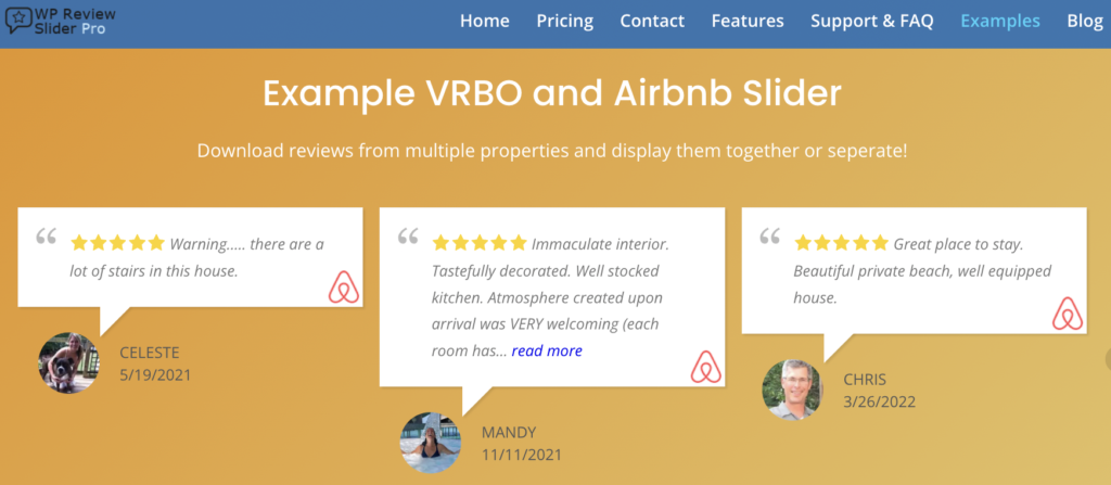 Example of Tripadvisor reviews formatted in a slider using WP Review Slider Pro.
