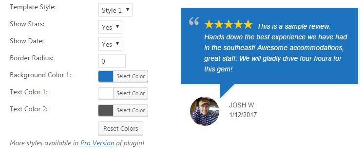 Customizing review templates in WP Review Slider Pro