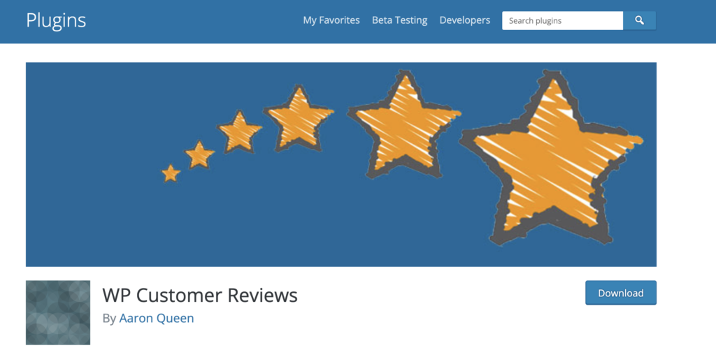 WP Customer Reviews home page text and stars