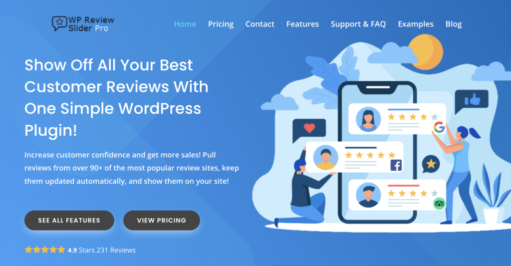 WP Review Slider Pro Home Page Text & Reviews