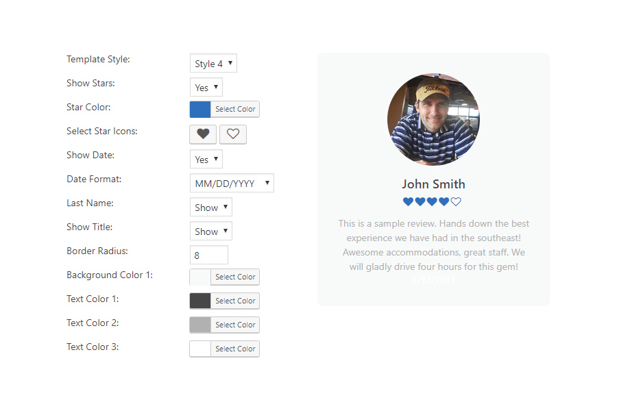 Some of the customization options you can use within the WP Review Slider Pro plugin 