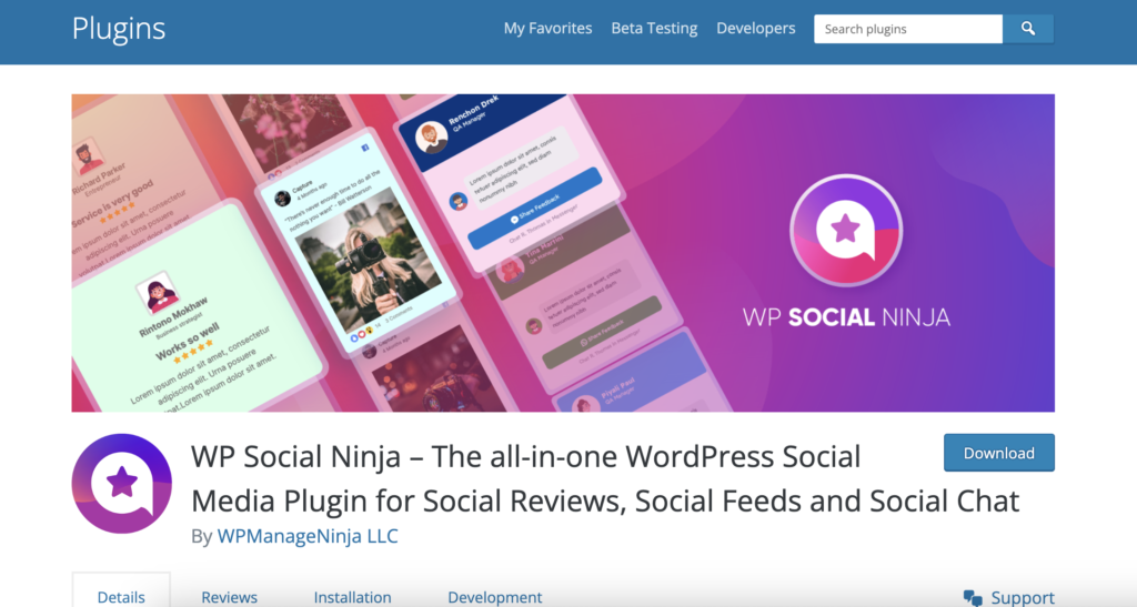 WP Social Ninja as a star rating WordPress plugin