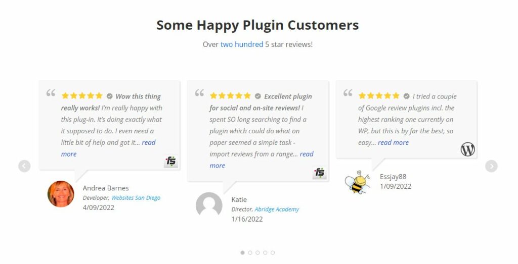 WP Review Slider Pro can pull and show off your best reviews from a variety of sites. 