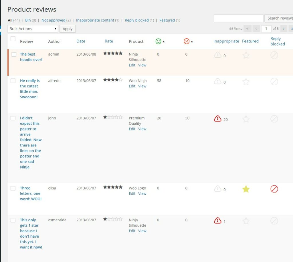 The WordPress dashboard for the YITH WooCommerce Customer Reviews plugin. 