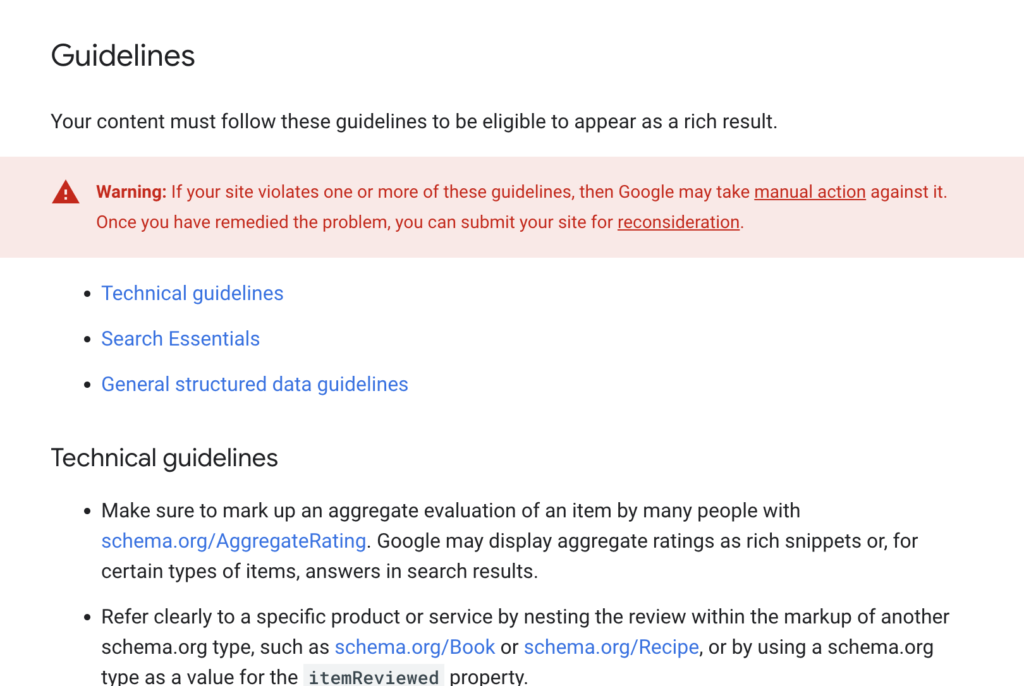 Guidelines provided by Google.