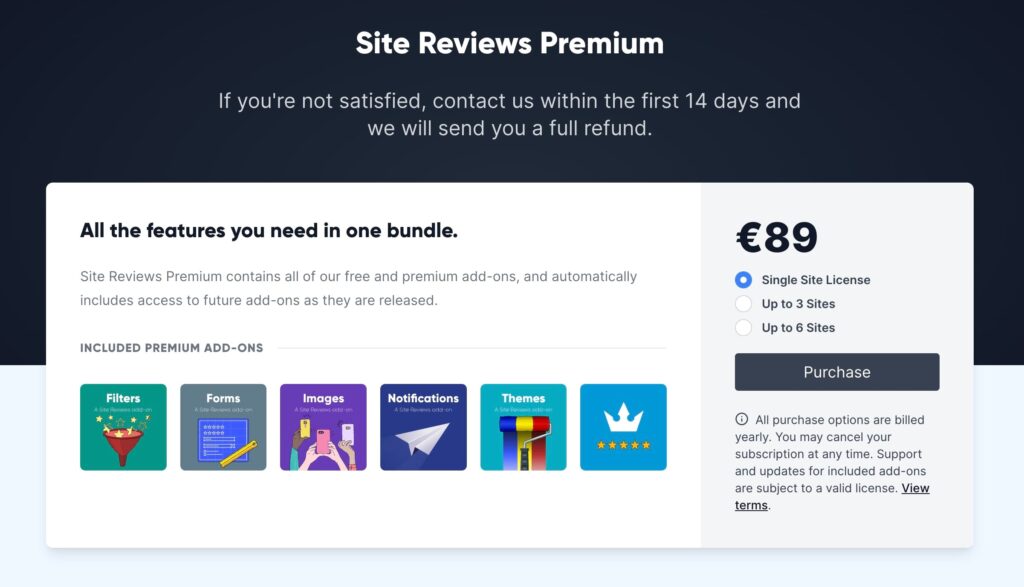 Site Reviews Premium homepage
