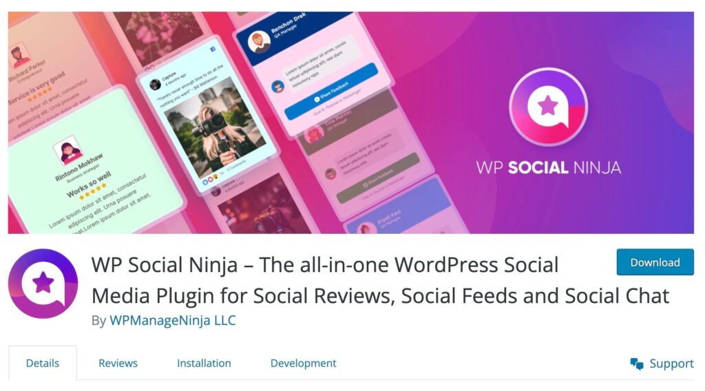 WP Social Ninja available through WordPress.org