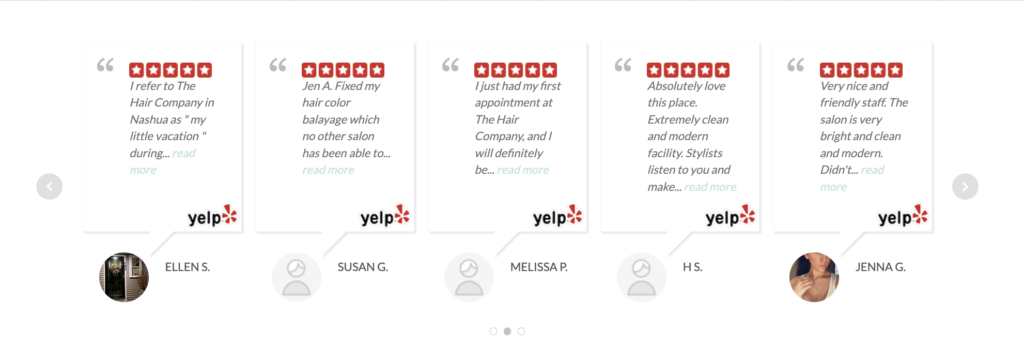 Hair salon using the WP Review Slider Pro plugin