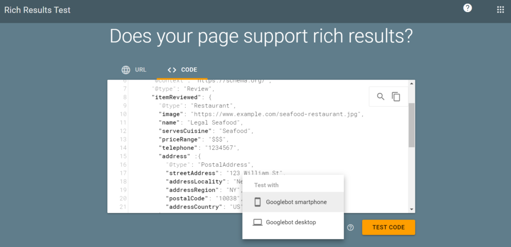 Analyzing the schema markup on the Rich Results Test Page