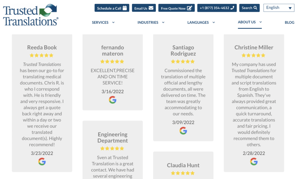 How Google reviews look like on a website using WP Review Slider Pro