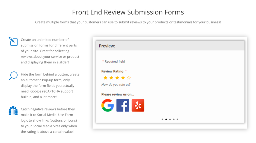 WP Review Slider Pro front end review submission form