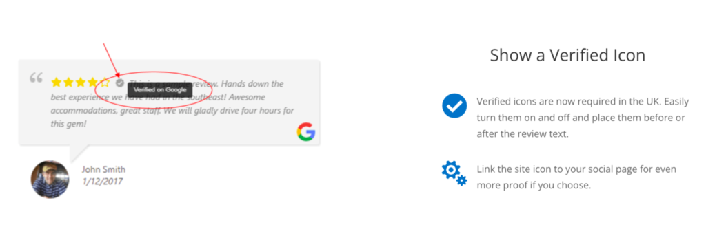WP Review Slider Pro verified icon feature