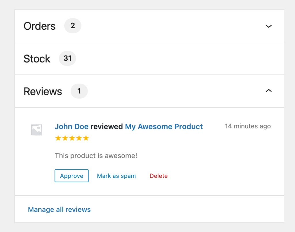 A Screenshot from WooCommerce’s settings page, showing the reviews section.