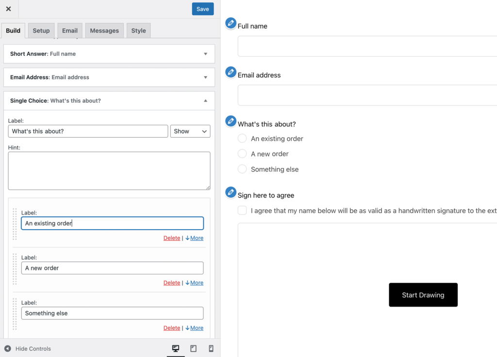 HappyForms form creation example.