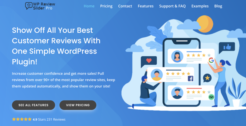 WP Review Slider Pro homepage.