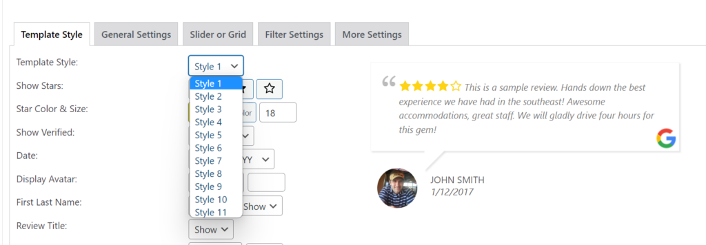 Customizing styles of reviews with WP Review Slider Pro