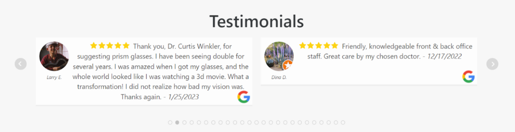 Google reviews on Arizona Eye Specialists website
