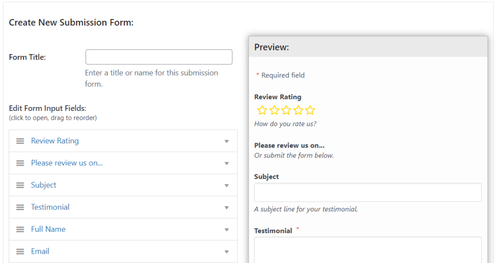 Customizing the review submission form template using WPRSP.
