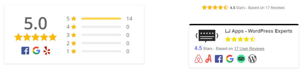 Examples of WPRSP’s review summary badges.
