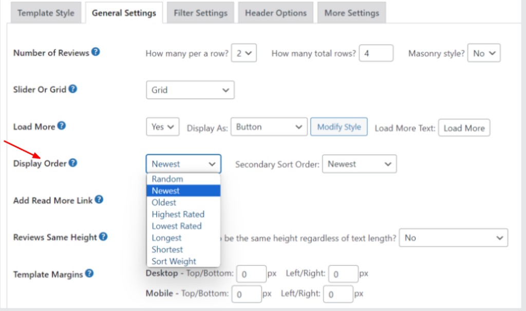 default sort method for review template