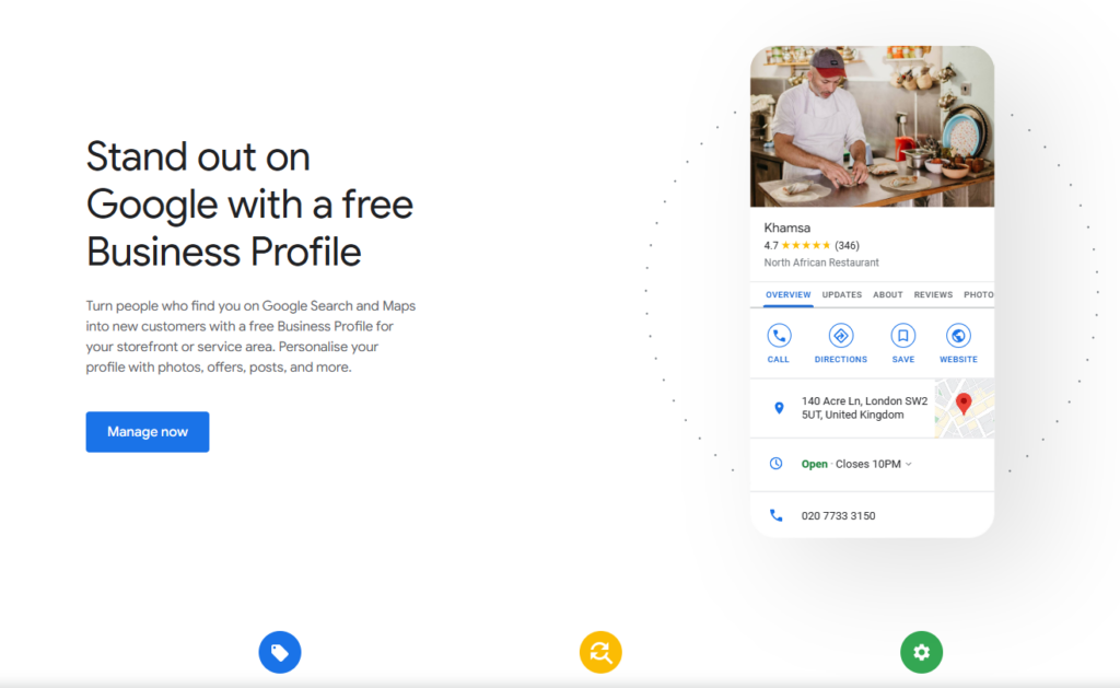 Screenshot of the Google Business Profile home screen