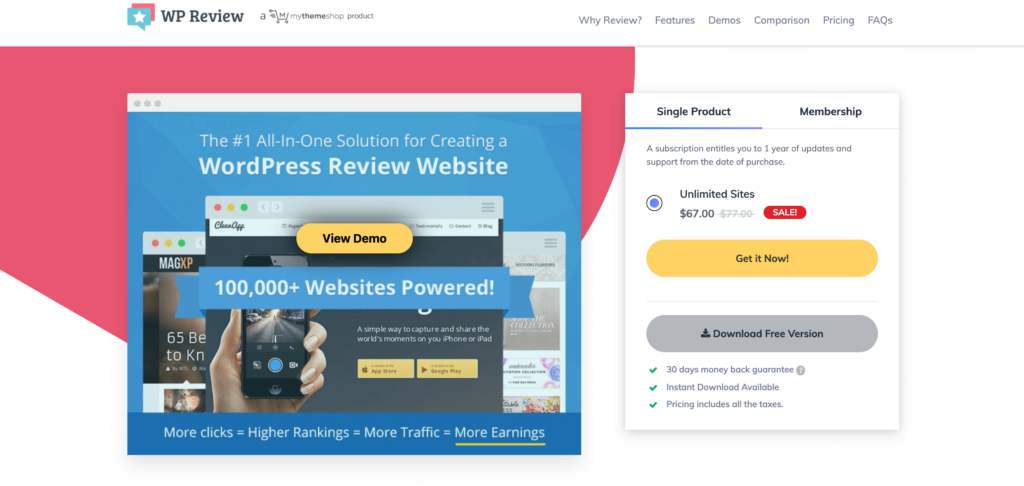 WP Review Pro homepage