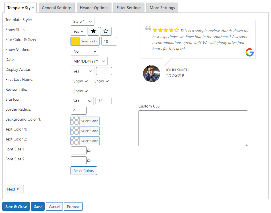 Customize star ratings with WP Review Slider Pro.