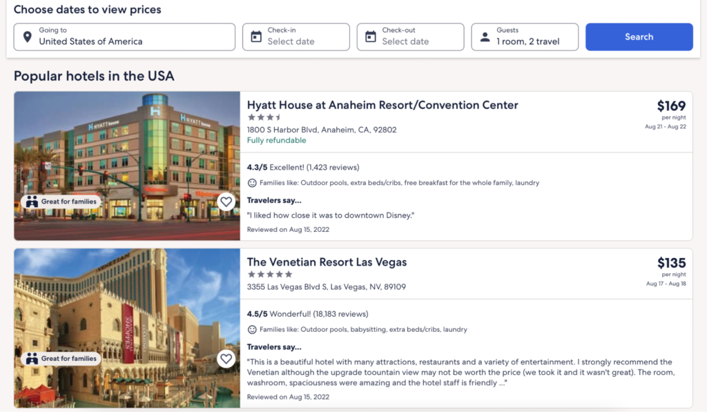 Popular hotels in the USA on Expedia